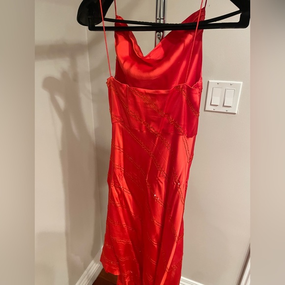 Retrofete red satin rhinestone asymmetrical dress - Picture 9 of 10